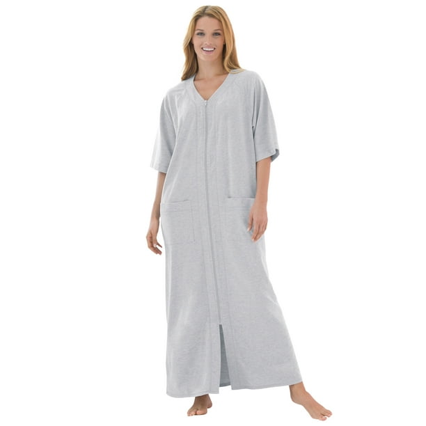 Womens Plus Size Short French Terry Zip-Front Robe Dreams /& Co